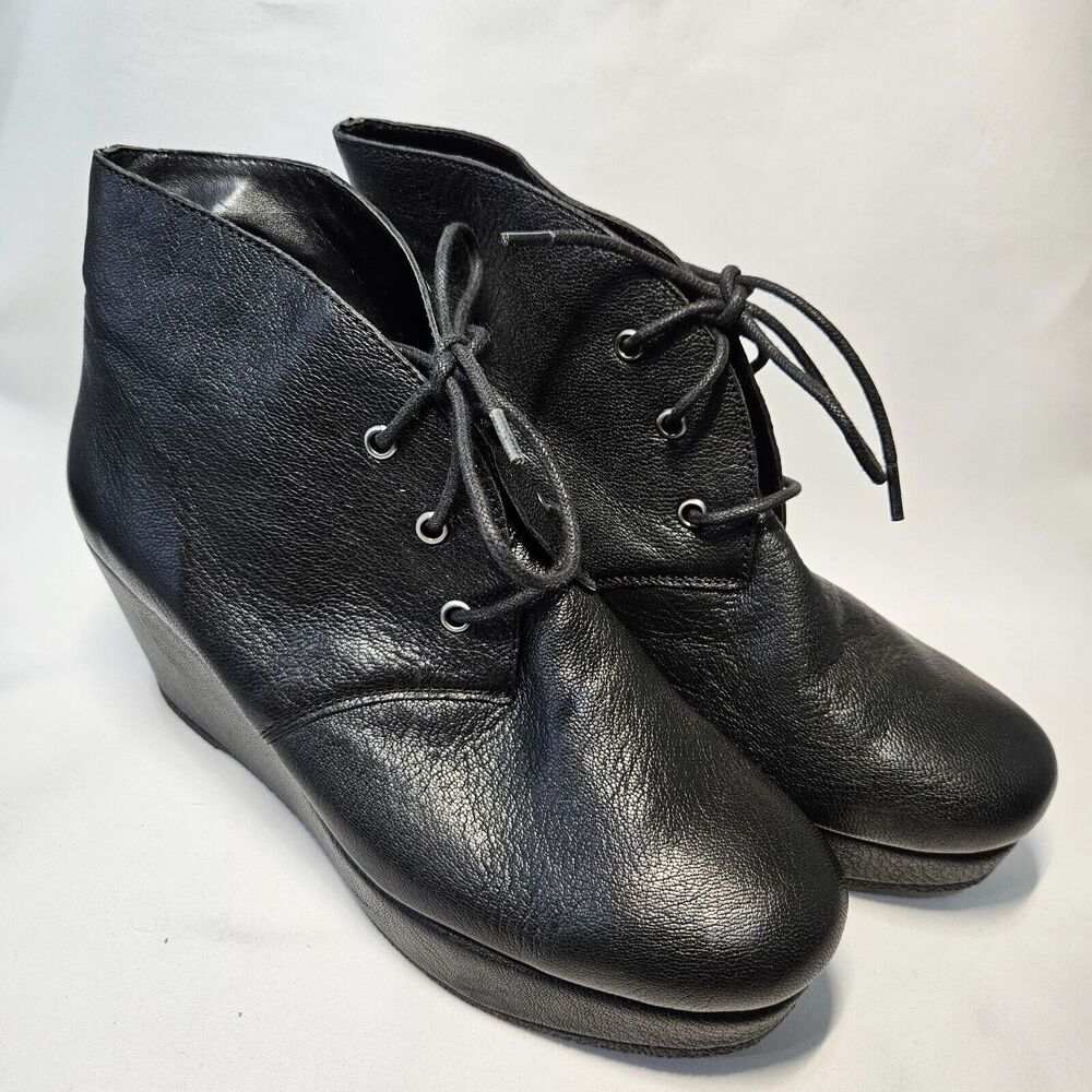 BCBGeneration Womens Kenan Leather Ankle Boot Size 8 Black Chunky Platform Wedge